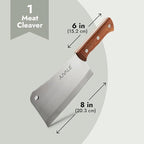 Juvale Meat Cleaver - 8-Inch Stainless Steel Blade, Wood Handle - Heavy-Duty Butcher Knife & Bone Cleaver for Beef Brisket, Meat Cutting & Chopping - Chopping Knife