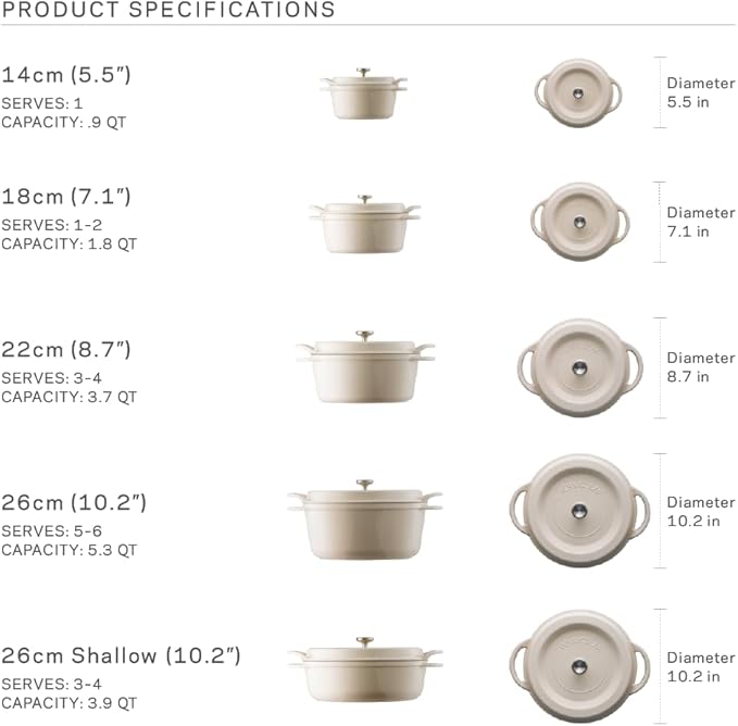 Vermicular Oven Pot | Non-Toxic Enameled Cast Iron Pot | 18cm (1.8 Qt) | Oven-safe | Induction-compatible | Dutch Oven | Made in Japan | Serves 1-2 | Natural Beige