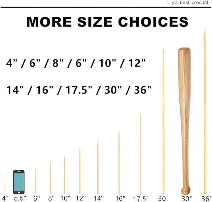 8" Natural Bamboo Skewers for BBQ，Appetiser，Fruit，Cocktail，Kabob，Chocolate Fountain，Grilling，Barbecue，Kitchen，Crafting and Party. Φ=4mm, More Size Choices 6"/10"/12"/14"/16"/17.5"/30"/36"(1000 PCS)