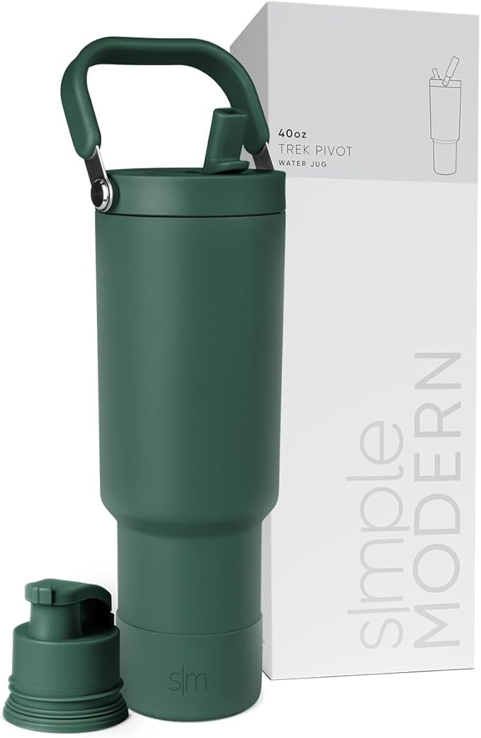Simple Modern Trek Pivot | 40oz Flip Straw Tumbler with Handle | Water Bottle & Boot | Interchangeable Straw & Chug Lids | Insulated Stainless Steel Jug | Gym Sports Outdoors | Forest