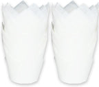 Large size White Tulip Baking Cups 2-1/4"(Base diameter) x 4"(Wall height) Greaseproof paper baking cupcake Muffin liners, Case of 130 pcs