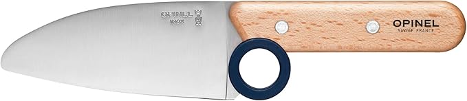 Opinel Le Petit Chef 254641 Kitchen Knife Set for Children, 3 Pieces, in Blue, Chef's Knife, Finger Guard, Peeler
