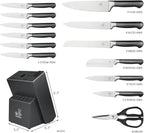 CHUSHIJI knife set with block and Sharpener, 15-Piece Premium Knife Block Set,Anti-slip Handle,Kitchen knife set with Built-in Sharpener,Gift Box Included, Grey