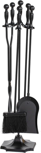 nalone 5 Pieces Fireplace Tools Set, Heavy Duty Wrought Iron Fireplace Accessories Set with Poker, Tong, Shovel, Brush, Fire Place Tools Indoor Outdoor (Black)