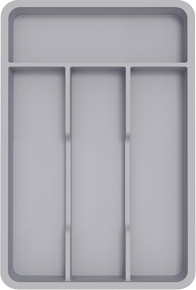 Lifewit Silverware Tray, Cutlery Drawer Organizer Storage for Kitchen, Plastic Flatware Utensil Holder Divider for Spoons Forks Knives Tableware, 4 Compartment, Gray