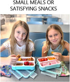 kinsho Glitter Bento Snack Containers with Lids, Mini Bento-box Lunch-Box for Toddler Daycare and Small Kids, Travel Meal Container, Leak-proof 2 pack Set, Pastel Blue + Teal Sparkle