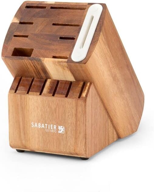 Sabatier 15-Piece Forged Triple Rivet Knife Block Set with Built-in Sharpener, High-Carbon Stainless Steel Kitchen Knives, Razor-Sharp Knife set with Acacia Block and Edgekeeper Technology, White