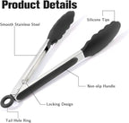 Kitchen Tongs 2 Pcs Tongs for Cooking Black Silicone Tongs 7 Inch 9 Inch Stainless Steel Locking Food Tongs with Silicone Tips Heat Resistant Serving Tong for BBQ Food Grilling Salad Kitchen Utensils