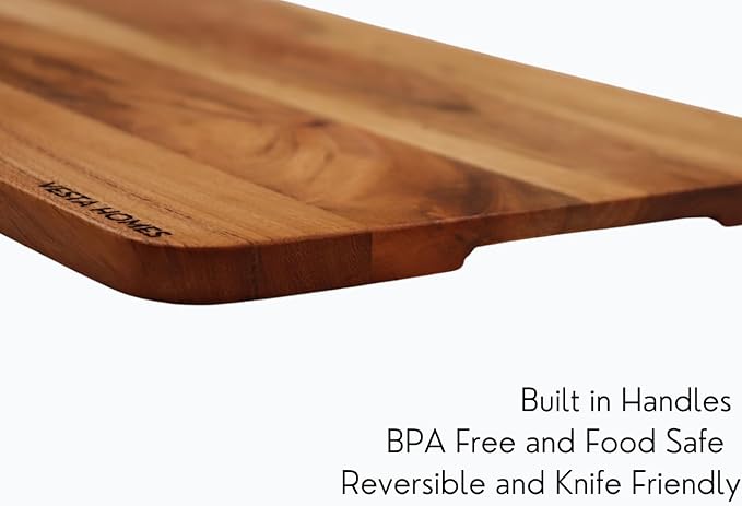Vesta Homes Wooden Cutting Board for Kitchen/Chopping, Serving Board, Platter for Vegetables, Fruits, Cheese and Charcuterie | Natural Acacia Wood |15 * 10 Inches | Handcrafted in India