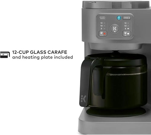 2-in-1 Hot & Iced Coffee Maker for Pods & Grounds – 12-Cup Glass Carafe & Single-Serve Brewer, 72oz Reservoir, Strong Brew, Extra Hot, Brew Over Ice, MultiStream Tech, Compact Design (Gray)