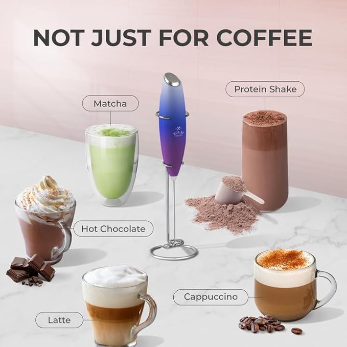 Zulay Kitchen Powerful Milk Frother Wand With 4 AA Duracell Batteries - Ultra Fast Handheld Drink Mixer - Electric Whisk Foam Maker for Coffee, Lattes, Cappuccino, Matcha & Creamer