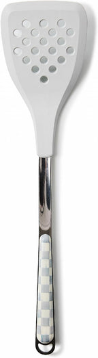 MACKENZIE-CHILDS Slotted Kitchen Spatula, Silicone Spatula for Cooking, Gray-and-White Sterling Check