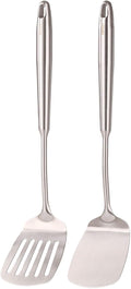 18/10 Stainless Steel Spatulas Set - All Metal Spatulas for Kitchen Use or Outdoor Grilling, 14.7″ Long, Non Toxic, Heavy Duty, Commercial, Chef Grade - 1 Slotted Spatula + 1 Solid Turner for Cooking