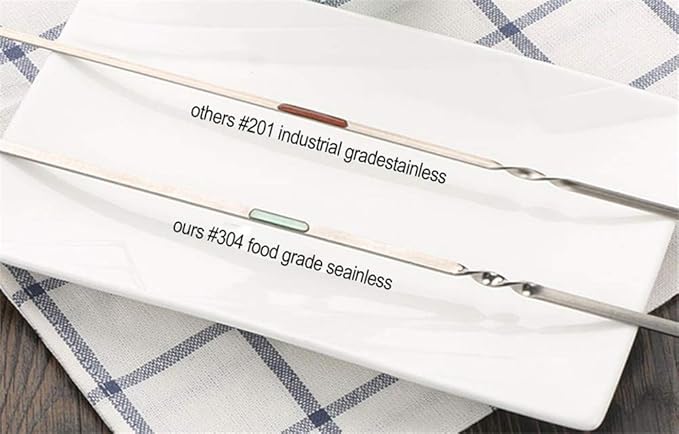 12PCS Kabob Skewers Flat Metal BBQ Barbecue Skewers 16" Long Hook Style Stainless Steel Shish Kebob Sticks Wide Sharp Reusable Grilling Skewers Set for Meat Shrimp Chicken Vegetable, 12 Pack