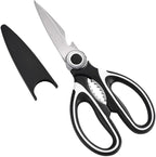 Multi-Purpose Kitchen Shears, SK5 Steel, Black with Protective Cover, Bottle Opener and Nutcracker