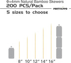 PARTYHIPPO 8 Inch Natural Bamboo Skewers, 4mm Thick, 200 Pack – BBQ Kabob Sticks for Grilling, Fruit, Chocolate Fountain, Crafts & Parties – More Size Choices /8"/10"/12"/14"/16"(8")