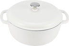 Amazon Basics Cast Iron Dutch Oven Pot with Lid, Enameled, Round, Dual Handles, Heavy-Duty, Medium, 6-Quart, Matte White