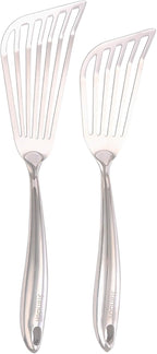 18/10 Stainless Steel Fish Spatula Set – 2 PCS All Metal Fish Spatula Turner, Shining Slotted Spatulas Set for Kitchen Use, Mirror Polished, Heavy-duty, Dishwasher Safe