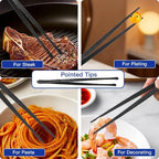 CREATIVECHEF 10" Chef Tweezer Tongs, Professional Kitchen Tweezers, 10 inch Straight Precision Tweezer Tongs for Cooking, BBQ, Plating, Stainless Steel, Black (1)