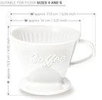 Creano XXL Porcelain Coffee Dripper White - Ceramic Cone Brewer - Pour Over Coffee Maker - Filter Size 4 - huge and heavy quality 800gr/28oz - 6 Colours availeble