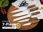 Knife Block Set（Walnut handle）, 7-Piece Black Kitchen Knife Set for Home, Anti-Rust Non-stick Stainless Steel Sharp Chef Knife Set with Universal Knife Block for Kitchen, Ergonomical Design (Black)