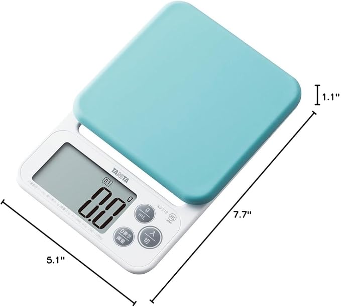 Tanita KJ-212 BL Cooking Scale with Removable and Washable Silicone Cover, Measures Up to 4.4 lbs (0.1 g) Units, Includes Hook Hole, Convenient Storage, Digital Scale, Blue