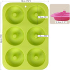 Newk Silicone Donut Pan, 6 Cavity Non-Stick Silicone Donut Mold for Donuts, Bagels - Set of 4, Blue+ Light Green+ Rose Red+ Orange