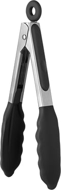 600ºF Heat Resistant Kitchen Tong: U-Taste 7 inch Silicone Cooking Tong with Firm Sealed Non Stick Rubber Tips & Silicon Coated 18/8 Stainless Steel Handle & Smooth Locking for Serving Salad (Black)