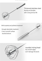 Stainless Steel Semi-Automatic Whisk, Hand Push Rotary Whisk Blender, Versatile Milk Frother for Blending, Whisking, Stirring (12 Inch)