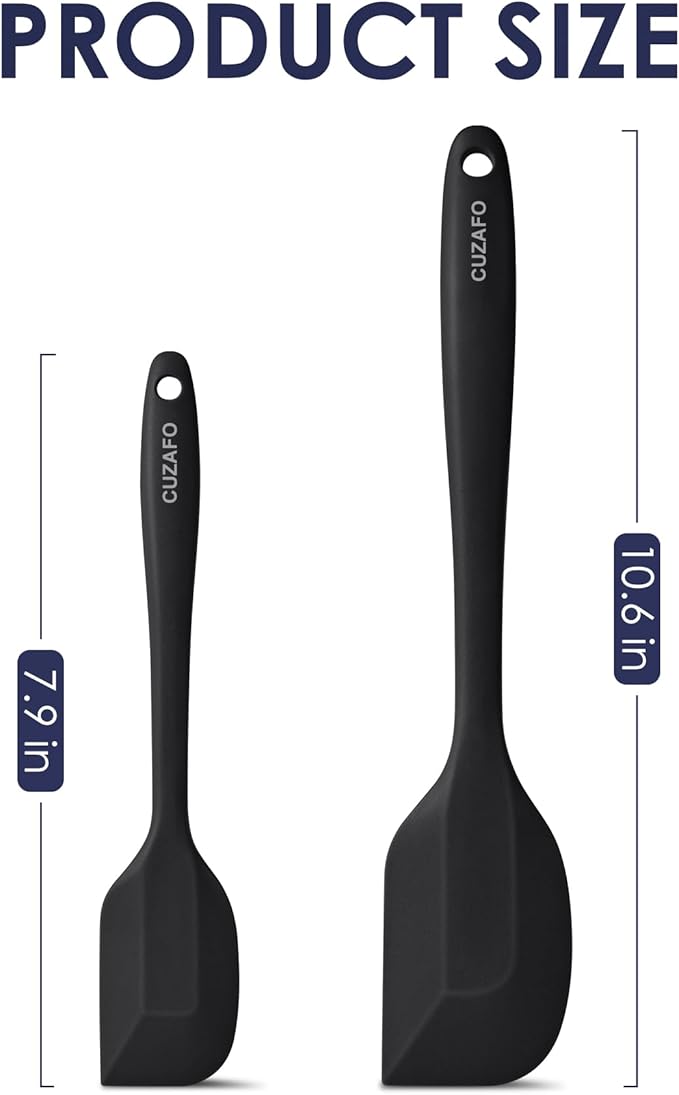 Heat Resistant 600℉ Silicone Spatula, BPA Free Mixing Spatulas set Dishwasher Safe for Nonstick Cookware, Black