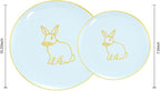 KIRE 60 Pieces Easter plates with Gold Bunny-Mint Green Plastic Plates include 30Pieces 10.25inch Dinner Bunny and 30Pieces 7.5inch Green Dessert/Salad Plates for Easter Day