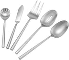 DEACORY Hexagon Serving Silverware Serving Set Flatware Set Cutlery Set Utensil Serving Set Stainless Steel Matte Silver 45 Pieces Service for 8