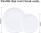 KIRE 100PCS Silver Plastic Plates - Heavy Duty White Disposable Plates with Silver Rim for Party/Wedding - Include 50Pcs 10.25inch Dinner Plates and 50Pcs 7.5inch Dessert Plates for Christmas