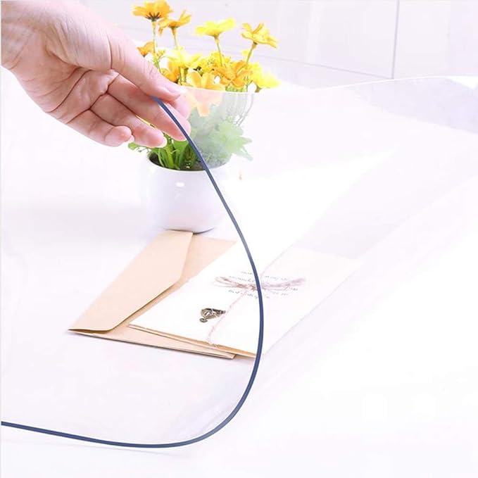 NECAUX Custom 23.6 x 55.2 Inch Clear Table Cover Protector, 1.5mm Thick Plastic Water Resistent Heavy Duty Desk Mat Non-Slip Tablecloth Protector for Coffee Table, Sofa Table, Media Stand, Countertop
