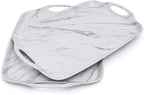TP Serving Trays with Handles, 17 x 12 Inch Melamine Serving Platters for Food, Meat, Set of 2 Rectangular Trays for Eating, White Marble
