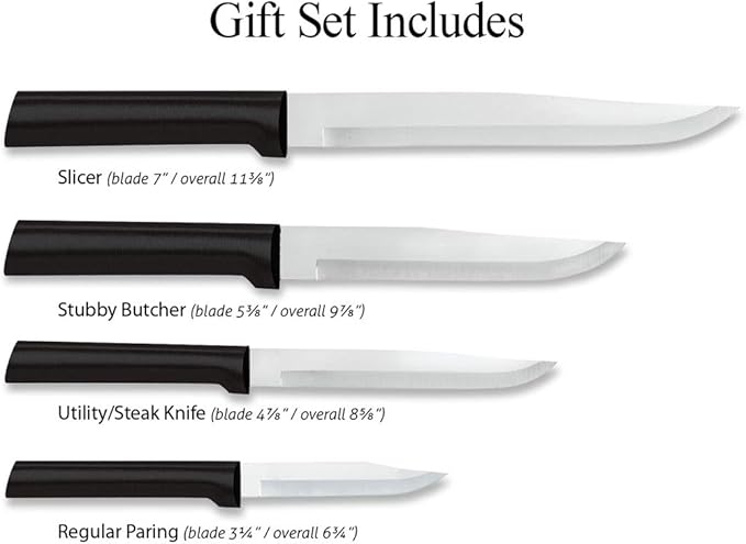 Rada Cutlery 3-Piece Cooking Essentials Knife Gift Set (G249), Stainless Steel Hollow Ground Blades, Made in USA, Black Handles