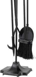 Modern Ember Cascade 5 Piece Fireplace Tool Set in Black | Includes Brush, Shovel, Fire Poker, Tongs, and Stand | Heavy Guage, Coated Steel | Heat-Resistant Plating | Sleek Rounded Handles