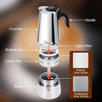 Coffee Maker 6 Cup Moka Pot Stainless Steel Percolator coffee pot Espresso Maker, Compatible with Gas, Electric, Ceramic, and Induction stovetops(10 fl oz/300 ml)