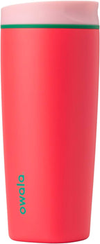 Owala SmoothSip Slider Insulated Stainless Steel Coffee Tumbler, Reusable Iced Coffee Cup, Hot Coffee Travel Mug, BPA Free 20 oz, Pink/Red (Strawberry Fields)
