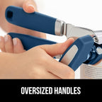 GORILLA GRIP Heavy Duty Stainless Steel Smooth Edge Manual Can Opener and Bottle Openers, Soft Comfortable Handle, Oversized Handheld Turn Knob, US Designed Multifunctional Kitchen Tool, Blue