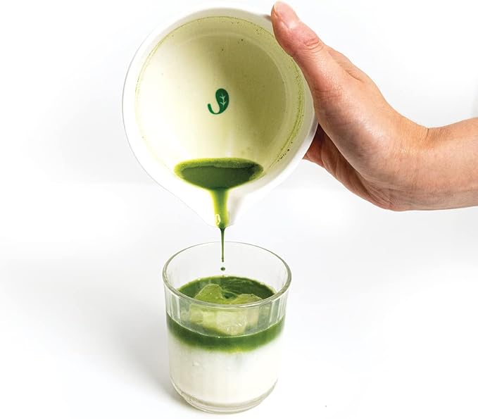 Jade Leaf Matcha - Traditional Porcelain Tea Bowl with Pour Spout - Hand Made Porcelain with White Matte Glaze - For Perfectly Whisked Green Tea (18 Ounce) - Great Gift for Matcha Lovers