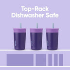 Owala Kids Insulation Stainless Steel Tumbler with Spill Resistant Flexible Straw, Easy to Clean, Kids Water Bottle, Great for Travel, Dishwasher Safe, 12 Oz, Purple (Peacock Palace)