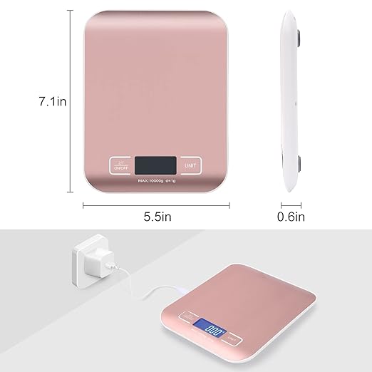 Digital Shipping Scale,Stainless Steel Panel, Accurate 10kg/1g Portable Postal Scale for Packages, Small Business,Kitchen, Food, Handmade, Liquids, and Boutique (Rose Gold)