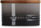 Le Creuset Signature Salt Cellar and Storage Canister with Wood Lid, 16 oz., Oyster