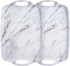 TP Serving Trays with Handles, 17 x 12 Inch Melamine Serving Platters for Food, Meat, Set of 2 Rectangular Trays for Eating, White Marble