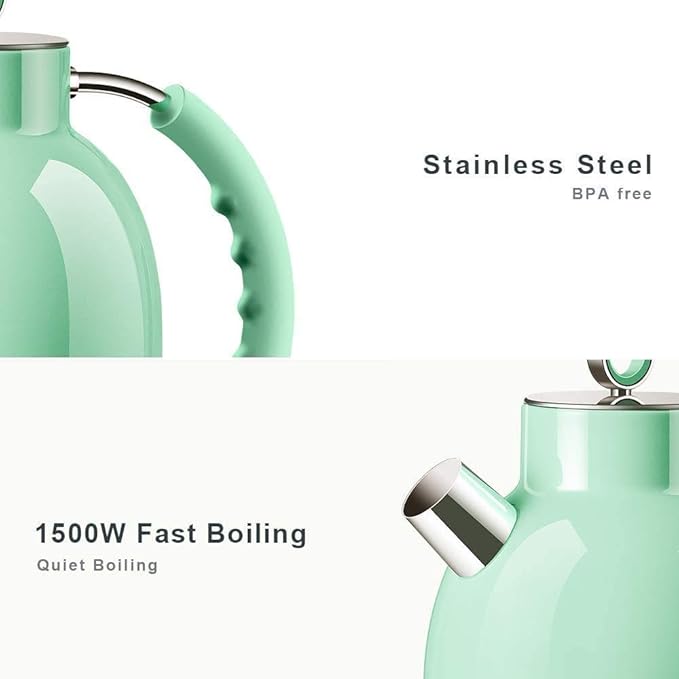 Electric Kettle, ASCOT Electric Tea Kettle, Stainless Steel Kettle Water Boiler, Fast Boiling Kettle, 1.5L, 1500W, BPA-Free, Cordless, Automatic Shutoff, Boil-Dry Protection, Green
