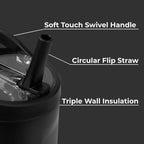 HydroJug Sport - Stainless Steel Tumbler with Straw, Vacuum Insulated, 32oz Leakproof Water Bottle, Ergonomic Design, Reusable, Dishwasher Safe, Rubber Base, Durable for Gym or Outdoors, Black