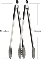 Grill Tongs, 16" Long BBQ Tongs, Premium Stainless Steel Locking Tongs Metal Tongs with Non-slip Handle for Outdoor Grill, BBQ/Barbecue, Cooking