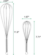 Whisks for Cooking Set, Stainless Steel Wisker for Baking, Blending, Rust-Proof Balloon Wire Whisker Egg Whisk Hand Mixers (8 in + 12 in, 2)