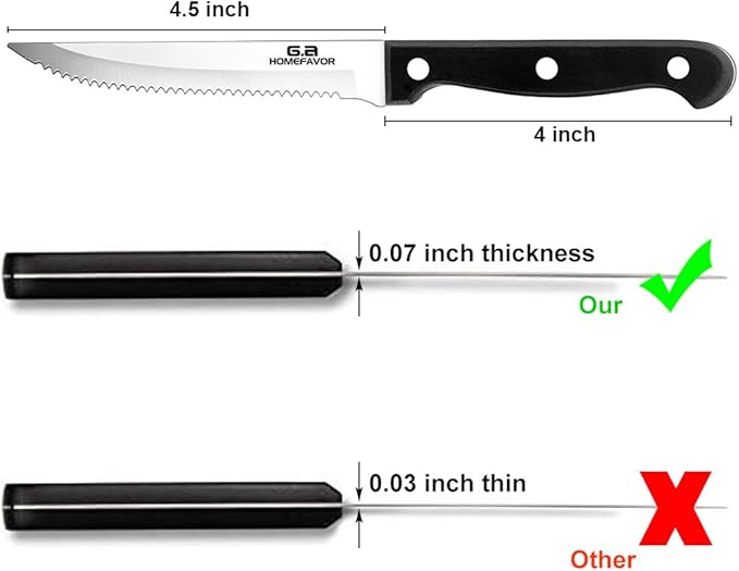 G.a HOMEFAVOR 6-piece Steak Knife Set Serrated Stainless Steel Sharp Blade Flatware Steak Knives
